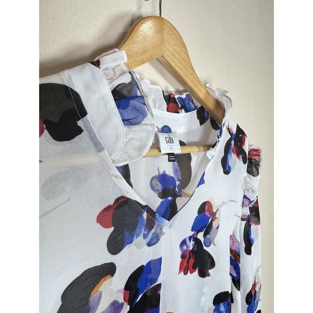 Cabi Womens Orchid Blouse Floral Career Office L Ruffle Chiffon #4426 - Picture 5 of 9